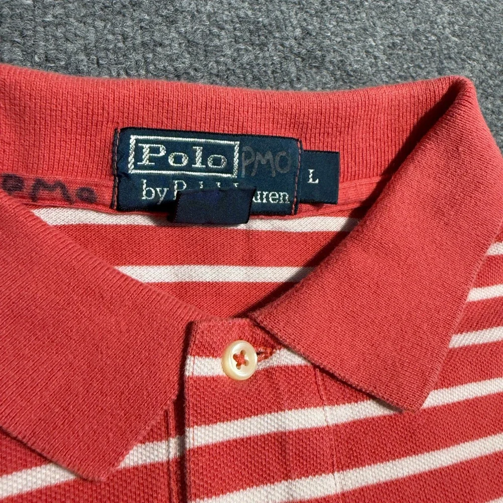 Vintage Polo Ralph Lauren Mens Large Red White Striped Short Sleeve Polo Shirt